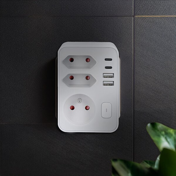 SOLIGHT Rozbočka 1x 16A + 2x 2,5A, 2xUSB A+C 20W PD, bílá, vypínač
