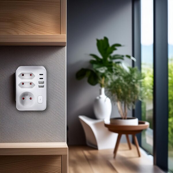 SOLIGHT Rozbočka 1x 16A + 2x 2,5A, 2xUSB A+C 20W PD, bílá, vypínač