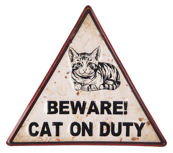 Kovová nástěnná cedule Cat on Duty - 40*35 cm