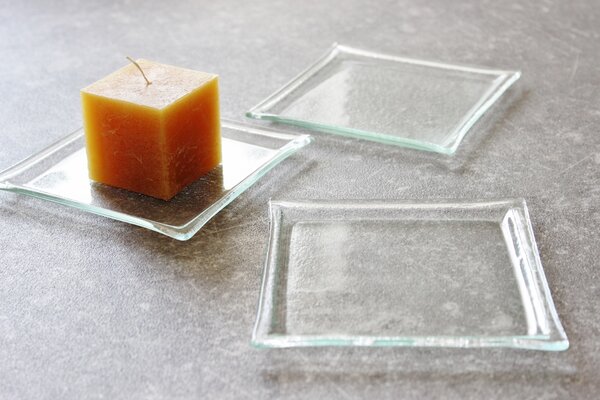 BDK-GLASS Skleněný čirý tácek pod svíčku 13x13cm - 1ks