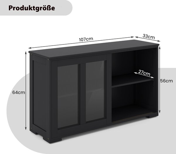 COSTWAY Příborník s posuvnými dveřmi, kuchyňská skříňka koupelnová skříňka příborník víceúčelová skříňka černá
