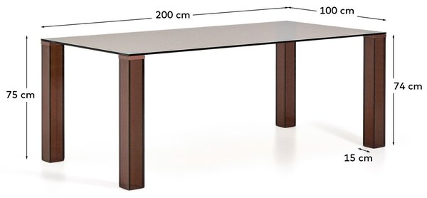 Kave Home Hnědý skleněný jídelní stůl Adularia 200 x 100 cm
