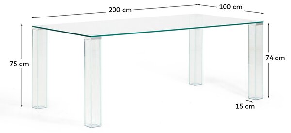 Kave Home Skleněný jídelní stůl Adularia 200 x 100 cm