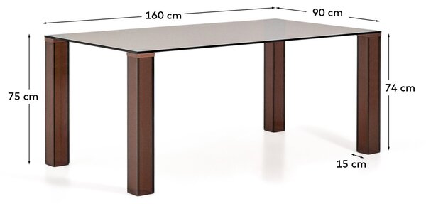 Kave Home Hnědý skleněný jídelní stůl Adularia 160 x 90 cm