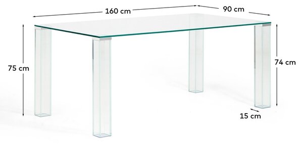Kave Home Skleněný jídelní stůl Adularia 160 x 90 cm