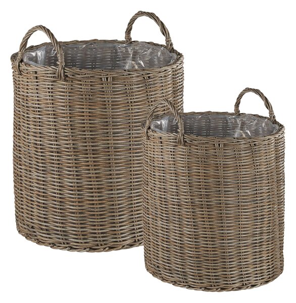Sada 2 proutěných květináčů BITOLA 40/48 cm Umělý ratan Hnědá