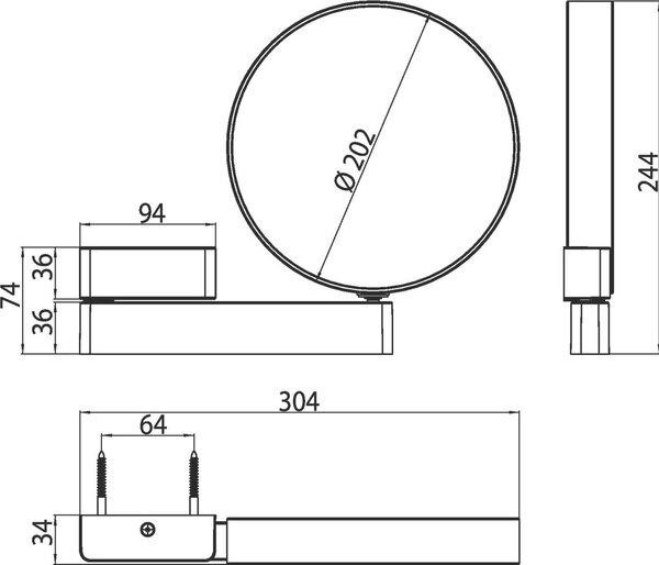 Emco holicí a kosmetické zrcadlo, oboustranné zrcadlo, 3násobné a 7násobné zvětšení, kulaté, namontované na kloubovém rameni, bez osvětlení, 109500117