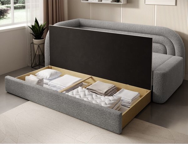 Šedá rozkládací/s úložným prostorem pohovka z textilie bouclé levý roh 223 cm Fabillo – ELTAP