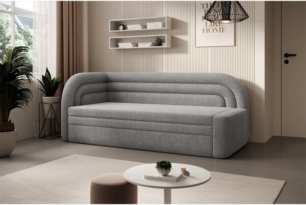 Šedá rozkládací/s úložným prostorem pohovka z textilie bouclé levý roh 223 cm Fabillo – ELTAP