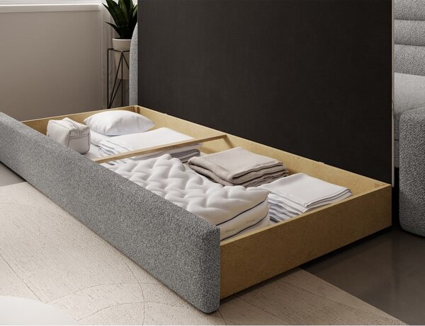 Šedá rozkládací/s úložným prostorem pohovka z textilie bouclé levý roh 223 cm Fabillo – ELTAP