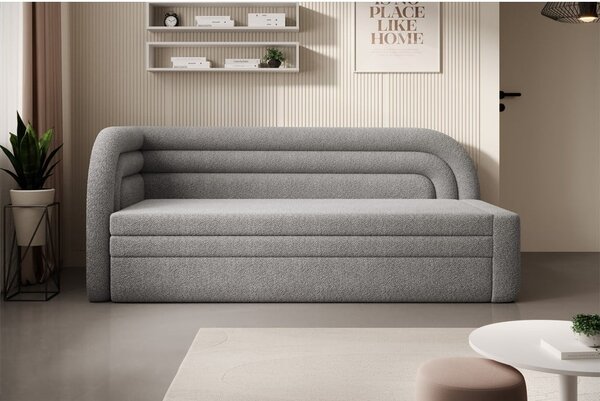 Šedá rozkládací/s úložným prostorem pohovka z textilie bouclé levý roh 223 cm Fabillo – ELTAP
