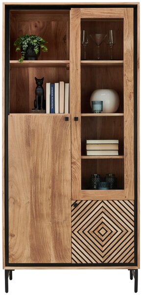 VITRÍNA, akácie, černá, barvy akácie, 90/190/42 cm Ambia Home - Kredence a vitríny