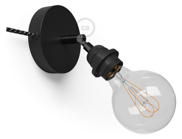 Creative cables Spostaluce metallo 90°, černý nastavitelný zdroj světla s E27 objímkou se závitem, textilním kabelem a bočními otvory Barva kabelu: Černá - RM04