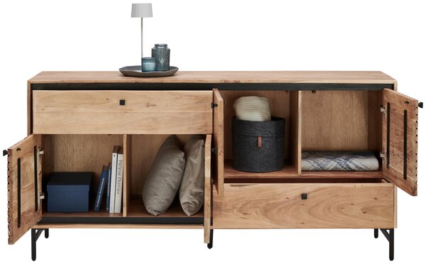 ŠIROKÁ KOMODA, akácie, černá, barvy akácie, 175/85/42 cm Ambia Home - Komody na nožičkách