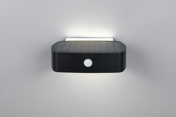 TRIO Reality R23336202 BILBAO solární nástěnné svítidlo se senzorem SMD LED 6W/700lm 4000K IP44 černá, hybrid