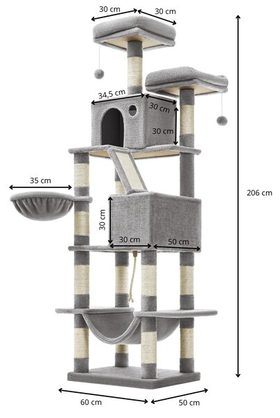SONGMICS Škrabadlo pro kočky Awice 206 cm šedé