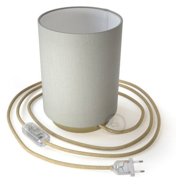 Creative cables Posaluce, kovové svítidlo s válcovým stínidlem white lawn, textilním kabelem, in-line vypínačem a 2-pólovou zástrčkou Barva: Mosaz-bílá bavlna