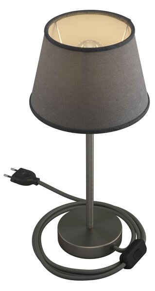 Creative cables Alzaluce se stínidlem Impero, kovová stolní lampa se zástrčkou, kabelem a vypínačem Velikost: 25 cm, Barva: Matný chrom-šedá juta