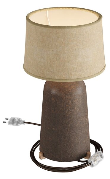 Creative cables Keramická stolní lampa bottiglia se stínidlem Athena, s textilním kabelem, vypínačem a dvoupólovou zástrčkou Barva: Rezavý efekt-světlá juta
