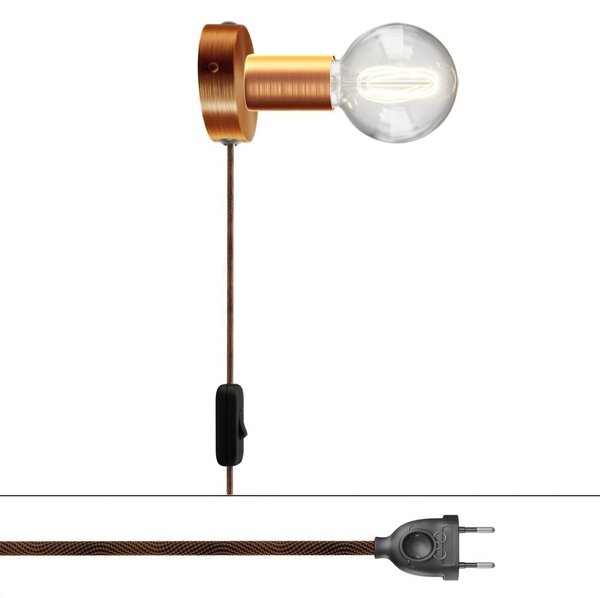 Creative cables Spostaluce, nástěnná kovová lampa s vypínačem a zástrčkou Barva: Měď