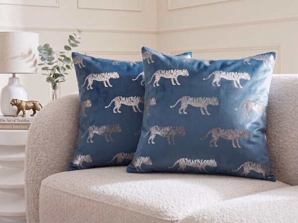 Sada 2 dekorativních polštářů BLUEBELL 45 x 45 cm Umělý samet Modrá Zvířecí vzor