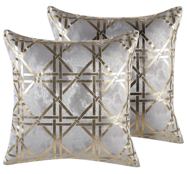 Sada 2 dekorativních polštářů CASSIA 45 x 45 cm Šedá Geometrický vzor
