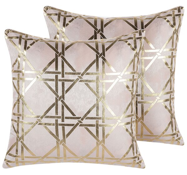 Sada 2 dekorativních polštářů CASSIA 45 x 45 cm Růžová Geometrický vzor