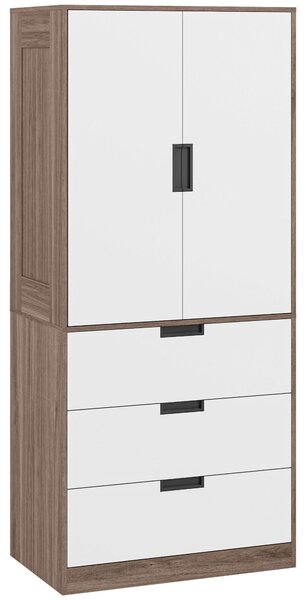 HOMCOM Moderní Šatní Skříň pro Dospělé s 3 Zásuvkami a Zavěsným Tyčí, Rozměry 80Š x 50H x 180V cm, Hnědá | Aosom