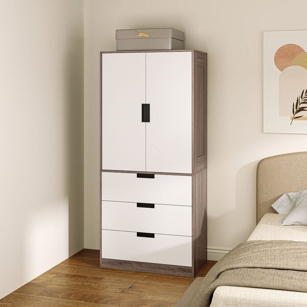 HOMCOM Moderní Šatní Skříň pro Dospělé s 3 Zásuvkami a Zavěsným Tyčí, Rozměry 80Š x 50H x 180V cm, Hnědá | Aosom