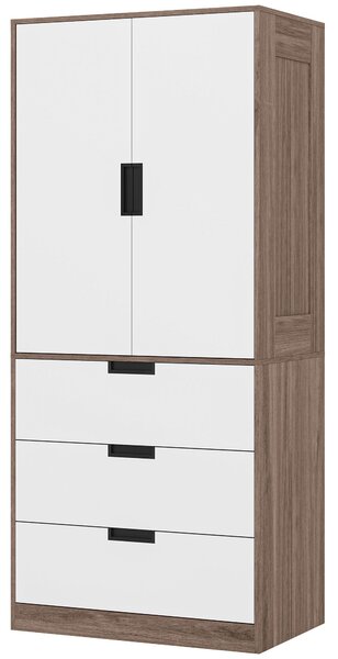 HOMCOM Moderní Šatní Skříň pro Dospělé s 3 Zásuvkami a Zavěsným Tyčí, Rozměry 80Š x 50H x 180V cm, Hnědá | Aosom