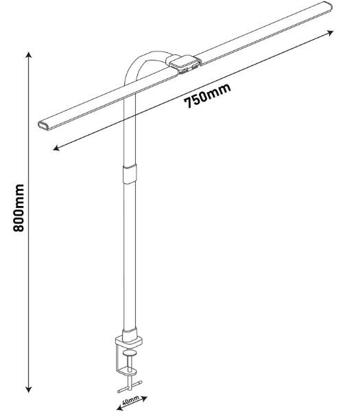 Stmívatelná LED stolní lampa nad monitor 18W 1100lm, CCT, se šroubovacím úchytem
