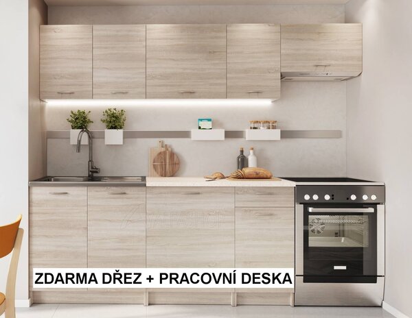 NELA kuchyně 240 dub sonoma + dřez a pracovní deska ZDARMA