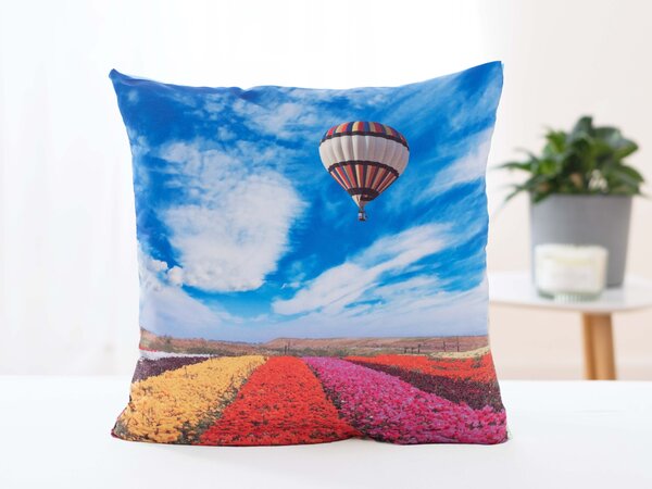 Povlak na polštář 40 × 40 cm - Let balónem nad záhony