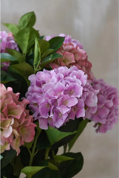 Umělá hortenzie HYDRANGEA v bílém květináči, výška 78 cm, růžová