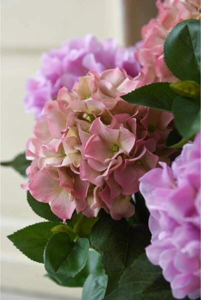 Umělá hortenzie HYDRANGEA v bílém květináči, výška 78 cm, růžová