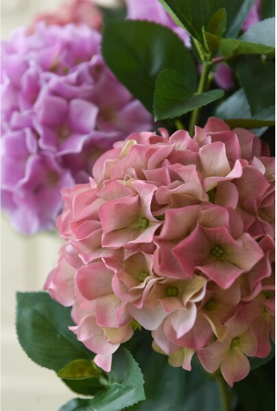 Umělá hortenzie HYDRANGEA v bílém květináči, výška 78 cm, růžová