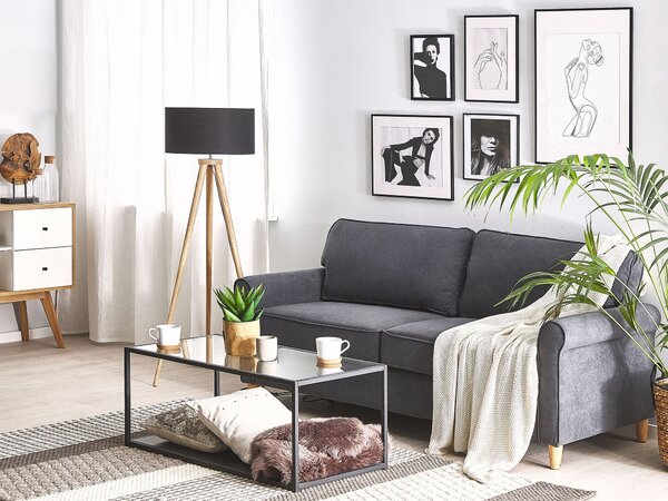 Pohovka 3místná RONNEBY Umělý samet Tmavě šedá