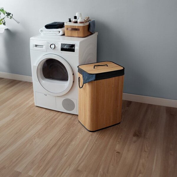 Černý/v přírodní barvě bambusový koš na prádlo 78 l Bamboo – Compactor