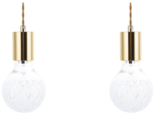 Sada 2 závěsných lamp ANZA Sklo Zlatá