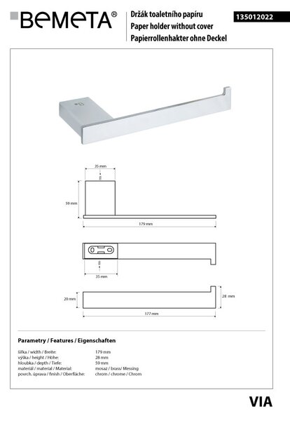 Bemeta Design VIA: Držák toaletního papíru - 135012022