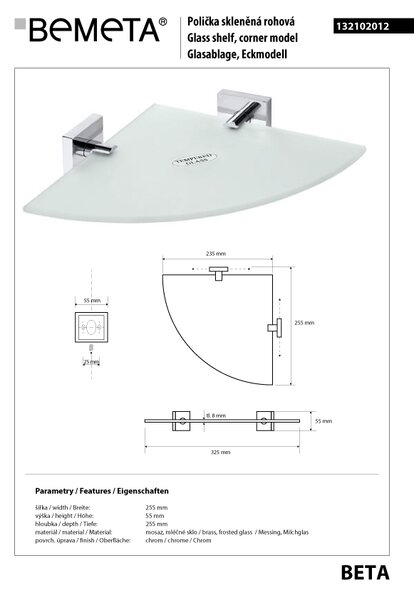Bemeta Design BETA: Polička, rohová, sklo - 132102012