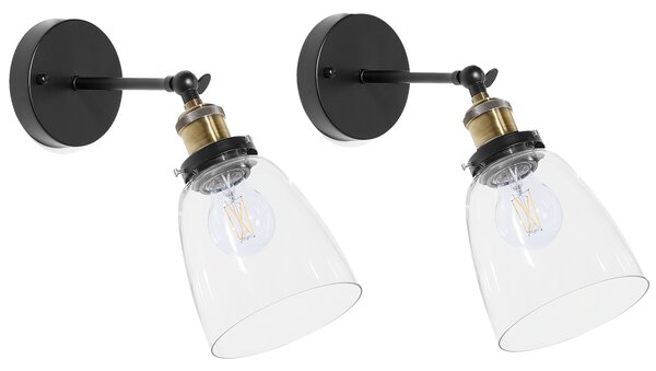 Sada 2 nástěnných lamp LOVAT Nastavitelná Kov Průhledná Černá