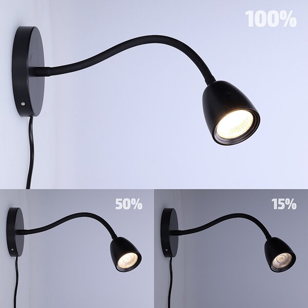 SOLIGHT LED nástěnná lampička, stmívatelná, 4W, 280lm, 3000K, černá