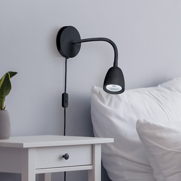 SOLIGHT LED nástěnná lampička, stmívatelná, 4W, 280lm, 3000K, černá