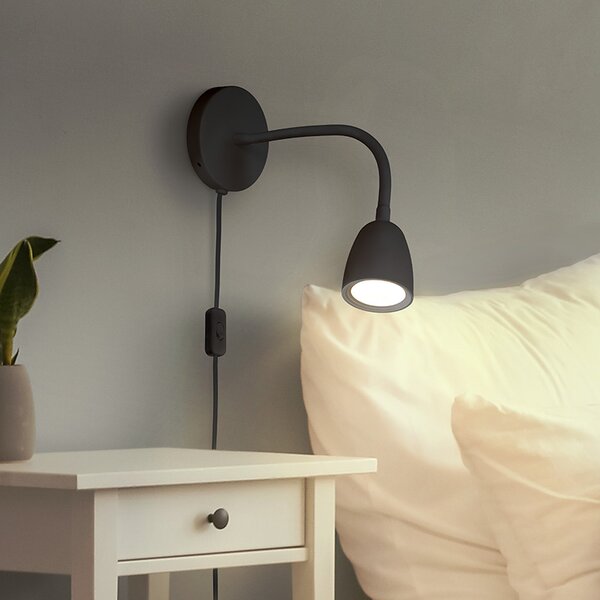 SOLIGHT LED nástěnná lampička, stmívatelná, 4W, 280lm, 3000K, černá
