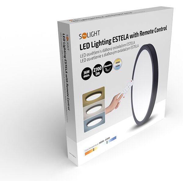 SOLIGHT LED osvětlení s dálkovým ovladačem Estela Black 36W, 2700lm, 30cm, CCT