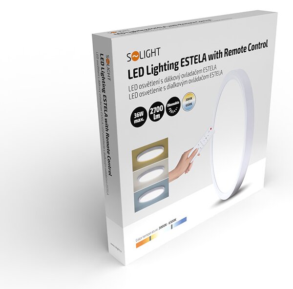 SOLIGHT LED osvětlení s dálkovým ovladačem Estela White, 36W, 2700lm, 30cm, CCT, Dim