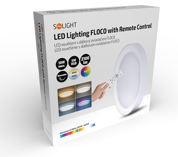 SOLIGHT LED osvětlení s dálkovým ovladačem Floco, 30W + 6W RGB, 2100lm, 40cm, CCT