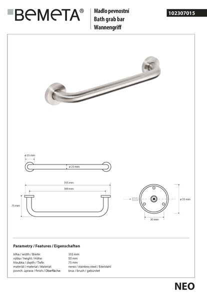 Bemeta Design NEO: Madlo, 300 mm - 102307015