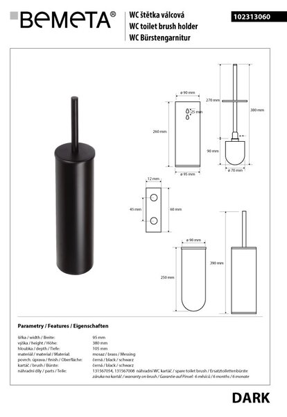 Bemeta Design DARK: WC štětka, na postavení/pověšení - 102313060